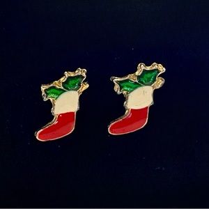 Vintage Enamel Christmas Stocking Stud Earrings